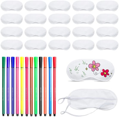 Namajunas - 20 stuks slaapmasker - Wit doe-het-zelf oogmasker met 12 kleuren wasbare stiftenset - Viltstiften - Beschilderbare polyester slaapmaskers - Pyjama-feestdecoratie - Cadeaus voor volwassenen en kinderen
