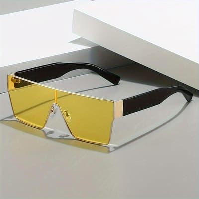 Retro Vierkante Zonnebril Luxe Designer Merk voor Mannen Vrouwen Unisex Eén Stuk Decoratie Reis Zonnebril UV Bescherming yellow