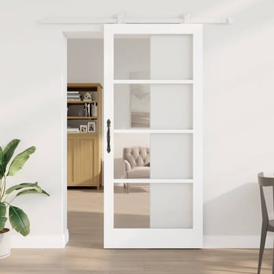 vidaXL - Schuifdeur - ORKDAL - 93 - x - 211 - cm - Massief - grenenhout - en - glas - Wit