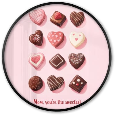 Poster in lijst Rond - Fotolijst 60x60 cm - Posters - Chocolaatjes - Hartvormig - Liefste - Ronde posterlijst zwart - Decoratie - Wanddecoratie woonkamer - Muurdecoratie slaapkamer