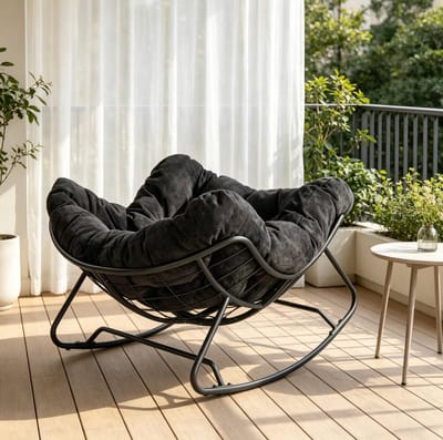 OKWISH Schommelstoel 91 x 102,5 x 77 cm - Ovale 1-Zits Fauteuil Met Zachte Chenille Bekleding En Metalen Onderstel - Voor Woonkamer Of Balkon - Zwart