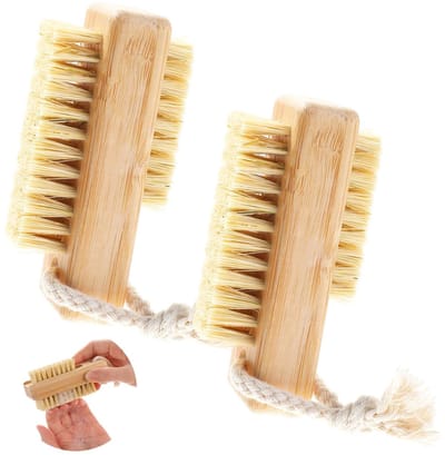 Dailygoods- Nagelborstel Dubbelzijdig - Houten Nagelborstels - 2 Stuks - Sterke Borstelharen - Hangend Touw - Duurzaam Beukenhout - Handborstel