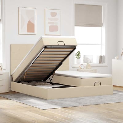 vidaXL - Ottoman - bed - met - matrassen - 200x200cm - stof - crèmekleurig