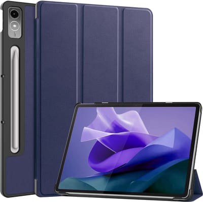 Hoesje - Geschikt voor Lenovo Tab P12 - Dun & Stevig - Trifold Bookcase Hoes - Hard Cover Case - Met Uitsparing Geschikt voor Lenovo Pen - Hardcover Book - Tablethoes - Donkerblauw