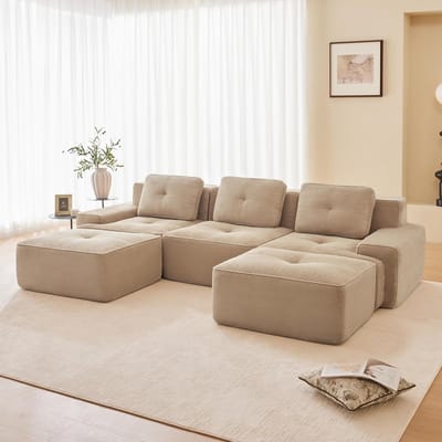 3-Zits Bank 204x104x69 cm Modulaire Sofa - Beige Cloud Bank Zonder Montage - Lage Lounge Zitbank met Diepe Zitting Corduroy - Vermissen