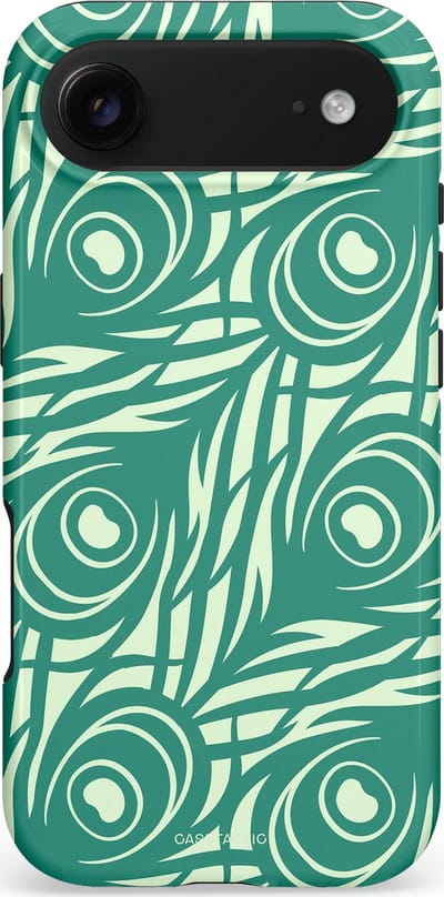 Casetastic hoesje geschikt voor Apple iPhone Air - MagSafe - Dubbellaagse bescherming - Troste Turquoise Pauw Veren - Fashion Case - Turquoise Mintgroen Crème