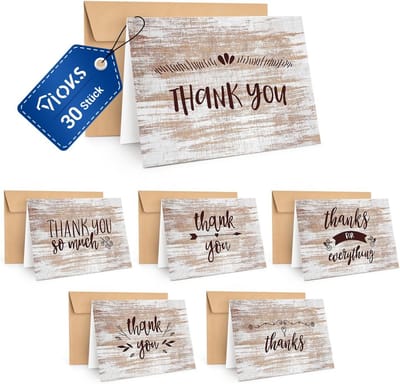 Bedankaarten Set - Groeten Kaarten - Gepersonaliseerd Bedanken - 6 Verschillende Motieven - 30 Stuks - Kraftpapier