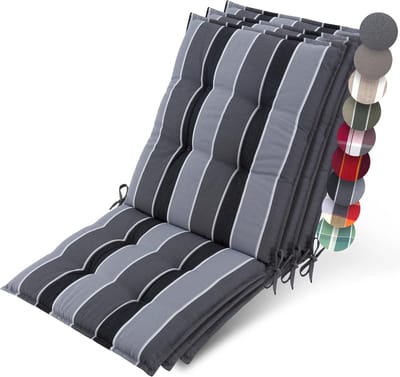 Beautissu Sun-NL – Set van 3 Premium Lage Rugleuning Kussen 100x50 cm - UV-bestendig & 8cm Dik Kussen Tuinstoelkussen Antislip Bevestigingsbanden – Stevige Stof Antraciet Gestreept