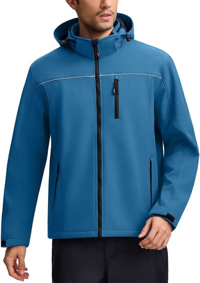 BUBW Softshell Jas 4 Seizoenen Tussenjas Heren - Winddicht - Waterdicht - Fleece Gevoerd - Maat L - Outdoorjas - Blauw