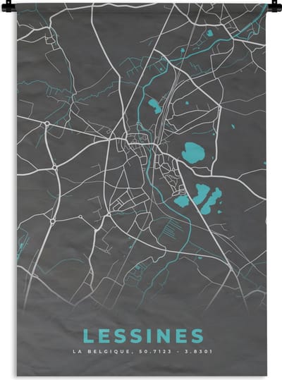 Wandkleed - Wanddoek - België – Lessines – Stadskaart – Kaart – Blauw – Plattegrond - 120x180 cm - Wandtapijt