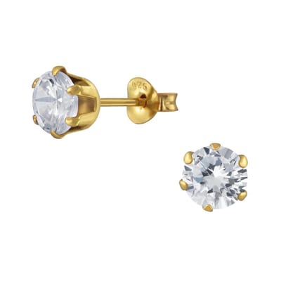 Joy|S - Zilveren 6 mm oorknoppen - rond - zirkonia - gold plated