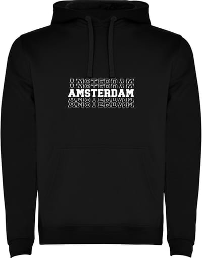 Zwarte Hoodie Amsterdam in vijfvoud - Amsterdam repeat - Humor - Stoer Maat M