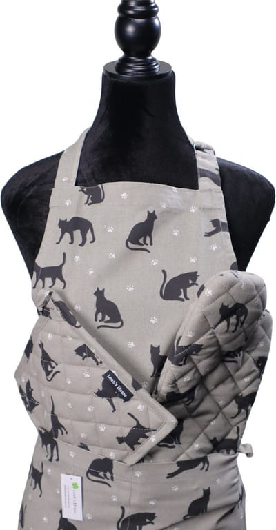 Keukenset 3-delig – Schort + Ovenwant + Pannenlap – Voor Haar – Kookcadeau - Cadeauset - Kat - Poes - Moederdag