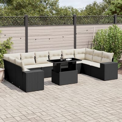 vidaXL - 11-delige - Loungeset - met - kussens - poly - rattan - zwart