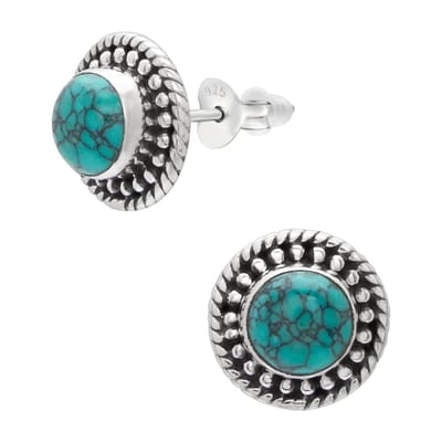 Zilveren oorbellen met turquoise – Ronde oorstekers - 925 zilver