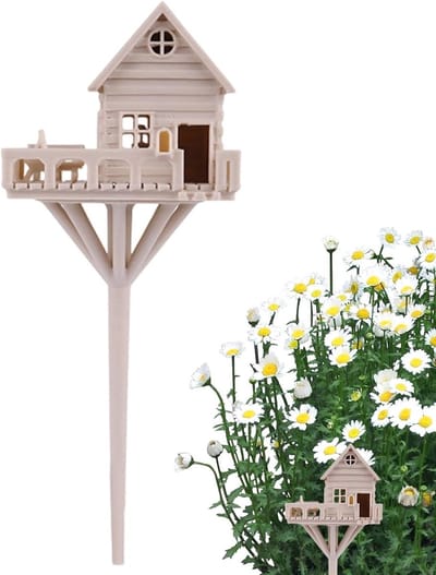 Miniatuur Huisje Ornament - Feeëntuin Huis - Landschapsdecoratie - 3D-Geprint Design - 18 cm Hoog - Crèmekleurig