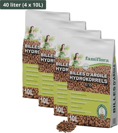 Famiflora Hydrokorrels 40L (4x10L) - Decoratieve Bodembedekking voor Hydrocultuur - Natuurlijke Onkruidremmer