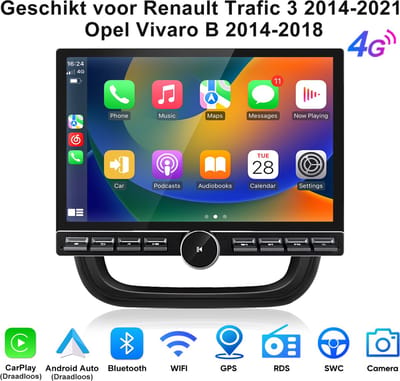 JUNSUN Andriod 15 Autoradio - Geschikt voor Renault Trafic 3 2014-2021 Opel Vivaro B 2014-2018, 6GB+128GB, Draadloze CarPlay & Andriod Auto, DAB+, GPS-navigatiesysteem, Bluetooth, SWC, WiFi, 13,1 2k inch Touchscreen, DSP, 4G LTE, Octa-core processor