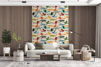 Behang - Fotobehang Patronen - Vliegtuig - Retro - Jongens - Kinderen - Kids - Jongetje - Breedte 165 cm x hoogte 220 cm