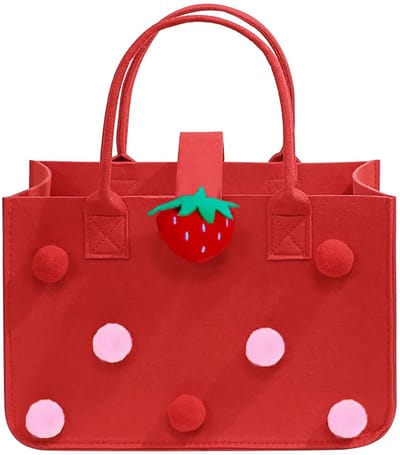 Dailygoods- Vilten Tas - Stevig Vilt - 30 x 20 x 18 cm - Boodschappentas - Opbergmand - Met Pompons - Schattige Berenknop