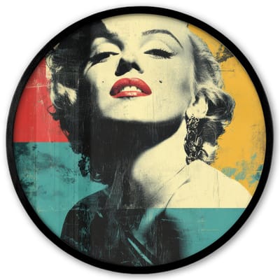 Poster in lijst Rond - Fotolijst 40x40 cm - Posters - Vrouw - Rode lippen - Abstracte kleurvlakken - Popartuistraling - Ronde posterlijst zwart - Decoratie - Wanddecoratie woonkamer - Muurdecoratie slaapkamer