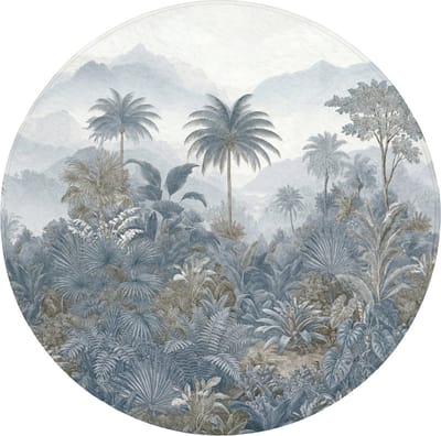 Badmat rond 70x70 cm - Antislip - Jungle - Landschap - Blauw - Badmatten voor badkamer - Badkamermat - Douchemat - Ronde badkamer mat