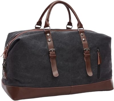 Reis Duffle Bag - Handbag Weekendtas - Weekendje Weg - Duurzaam Canvas Leer - 54x24x33 cm - Zwart