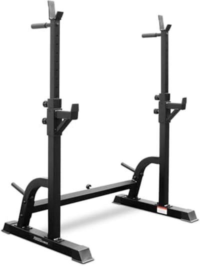 Verstelbaar Squatrek - Halterrek Krachttraining - Thuis Gymnastiek - Met Spotters en Dipbars - 98-152cm Hoog - Zwart
