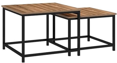 Set van 2 industriële bijzettafels met houtlook