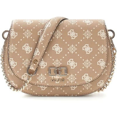 GUESS schoudertas Emelie Logo Flap Shoulder Bag Espresso Logo donkerbruin