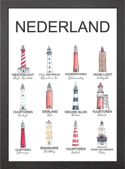 VUURTORENS NEDERLAND A2 POSTER IN LIJST - JOYIN