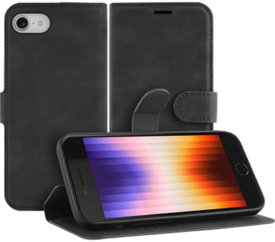 Just in Case hoesje geschikt voor iPhone SE (2022) Hoesje met Pasjeshouder - Premium Bookcase - Zwart