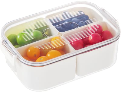 Snackbox met 4 afneembare compartimenten, snackbakje | verdeeld dienblad met deksel vaatwasserbestendig voedselopslag voor fruit, snoep, noten, lunch, reizen