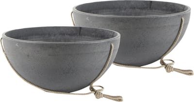 Ter Steege Hangende bloempot/plantenpot schaal - 2x stuks - gerecycled kunststof/steenpoeder - donkergrijs - D35 cm x H17 cm - Voor buiten