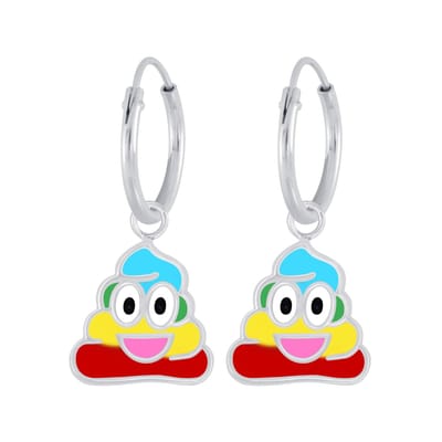 Joy|S - Zilveren Poo emoji bedel oorbellen - oorringen