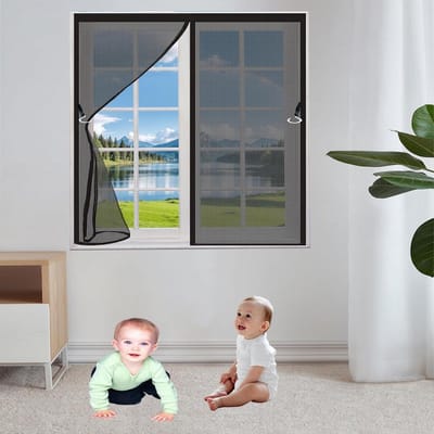 Magnetisch raamhor - Insectenwering deur - Frisse lucht binnen - Automatische sluiting - 146 x 175 cm - Zwart