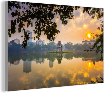 Aluminium schilderij 180x120 cm - Wanddecoratie metaal - Hanoi - Meer - Zon - Metalen muurdecoratie woonkamer - Decoratie industrieel - Foto op dibond - Industriële accessoires slaapkamer