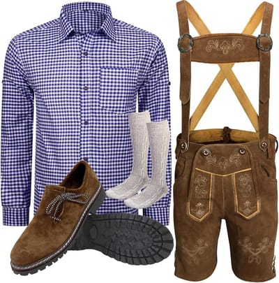 Oktoberfest Lederhosen Kostuum Set voor Heren - Inclusief Broek, Shirt, Sokken en Schoenen