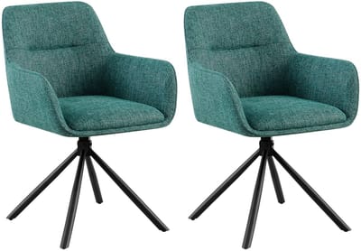 CLP Tipton Set van 2 Eetkamerstoelen - met rugleuning - klassiek - draaibaar - stof - Stof/donkergroen