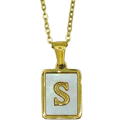 Initiaal Ketting - Letter S in Parelmoer hanger - Premium staal goud