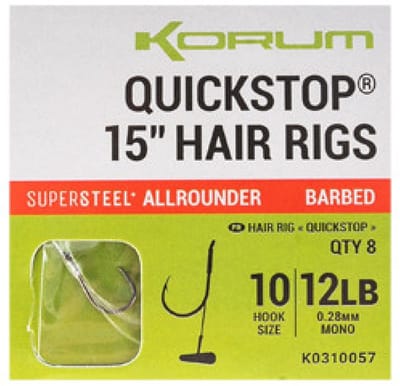 Korum Supersteel Allrounder Big Fish Quickstop Hair Rigs 4 Barbed (8 pcs) - Maat : Haak 8 - 0.30mm