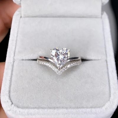 Delicate zilveren kleur witte zirkoon stenen hart ringen voor vrouwen mode bruids verlovingsring set sieraden cadeau 7