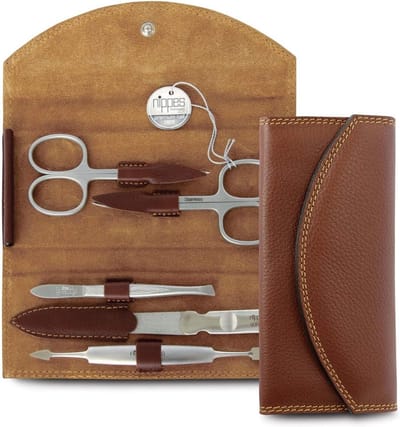 Manicure-set 5-delig met leren etui - Bruin