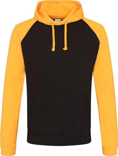 Just Hoods Baseball Hoodie JH009 - JET BLACK/GOLD - S