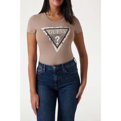 GUESS Ss Cn Cheeta Logo Tr Summer Clay Taglia: XS | Maglie Sportivi Outlet | Donna