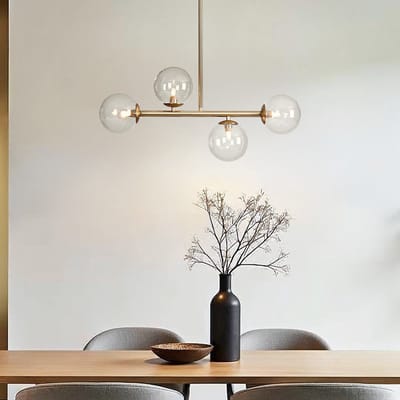 LumenXL - Hanglamp Asun - gouden frame - transparant glazen bollen