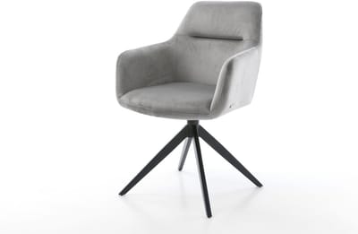 Eetkamerstoel Pejo-Flex kruisframe breed zwart fluweel grijs 360° draaibaar rocker-functie pocketveer kern