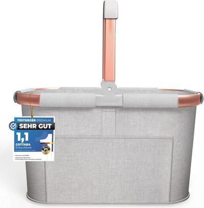 Grote Boodschappenmand 30 Liter met Handvat en Versterkte Bodem – Ideaal voor Boodschappen, Picknicken of Shoppen – Lichtgrijs Roze