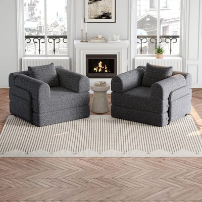 DESMIU Slaapbank 183,8 Cm - 2-In-1 Met Opbergruimte In Armleuning En Metalen Frame - Voor Woonkamer En Logeerkamer - Chenille Grijs