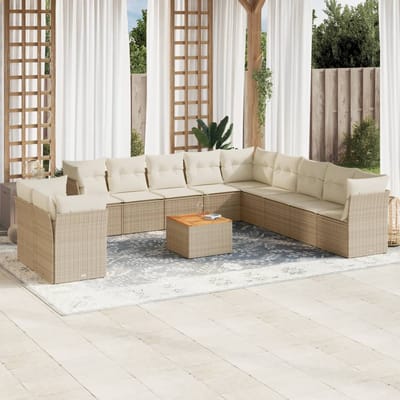 vidaXL - 12-delige - Loungeset - met - kussens - poly - rattan - beige